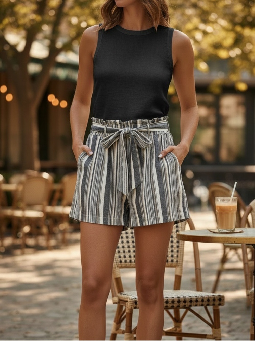 Blu Dahlia Linen Blend Shorts Women’s Size M Striped Tan Gray White